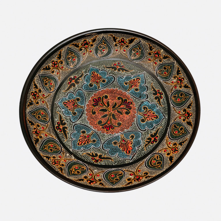 Unique handmade decorative plate from Uzbekistan, 32 cm, drip technique